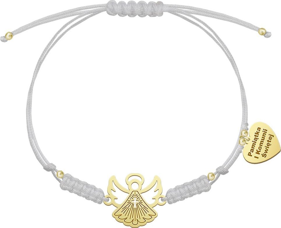 Radziszewska Jewellery Bransoletka z Aniołkiem srebro pozłacane sznurek GRAWER GRATIS