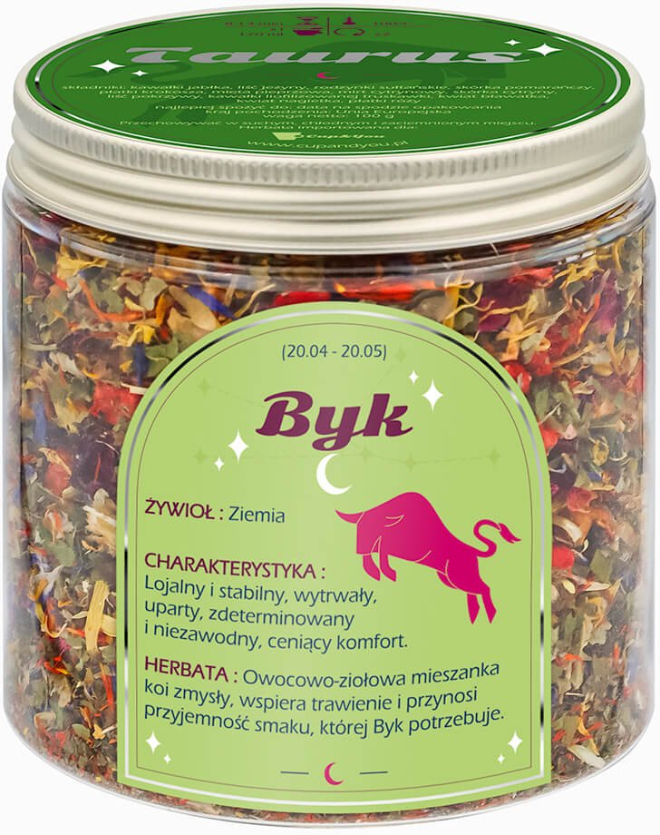 Herbata Zodiakalna BYK - herbaciany susz napar ziołowa mieszanka na astrologiczny prezent upominek podarunek dla osoby ze znakiem zodiaku BYKA