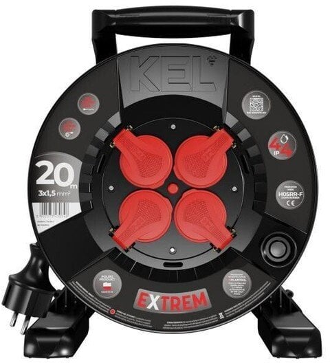 Przedłużacz bębnowy EXTREME LINE 4 gniazda z/u IP44 16A H05RR-F 3x1,5 20m czarny W-100024