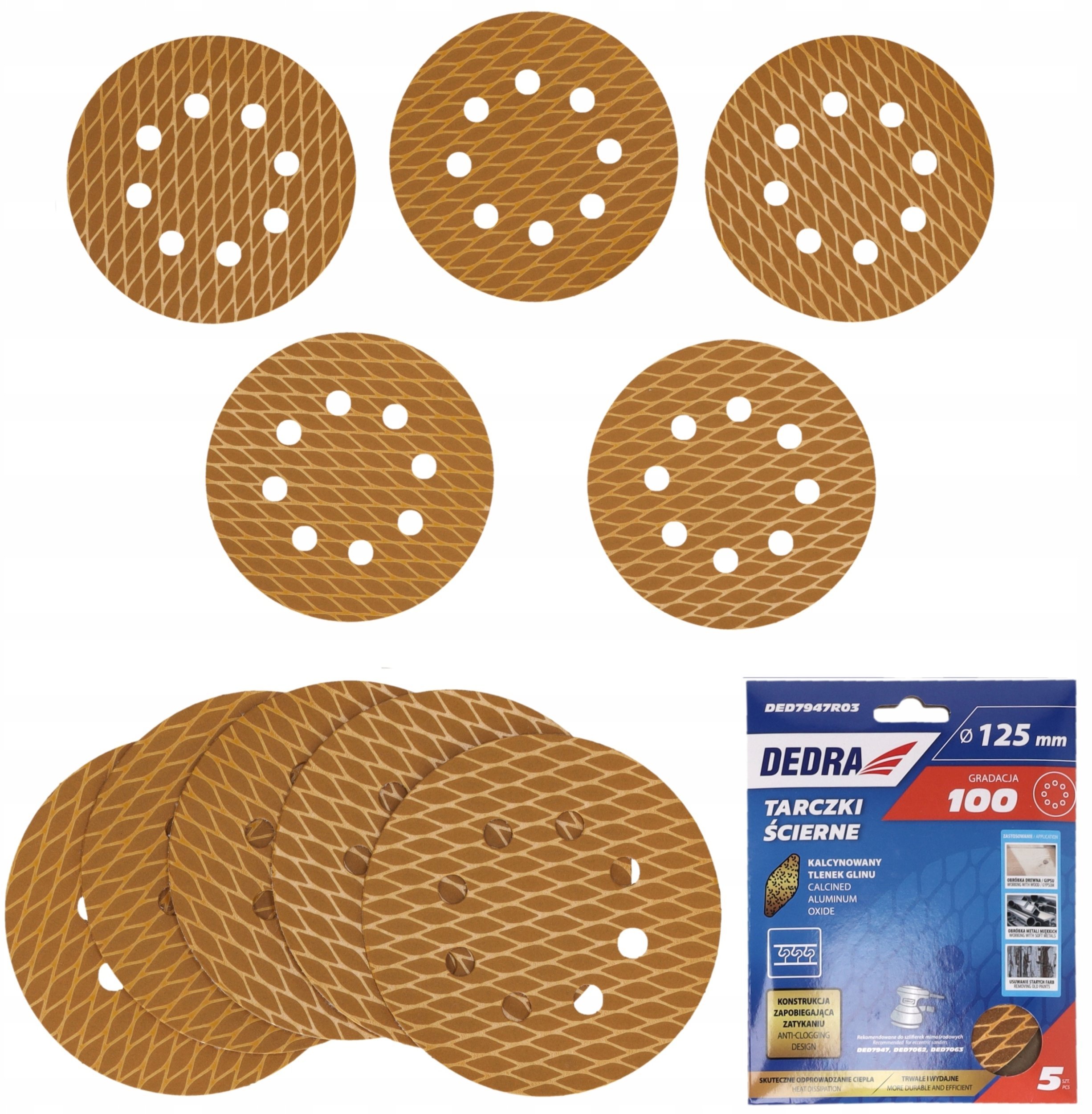 Tarczki ścierne Anti-clog 125mm, #100, rzep, zestaw 5szt
