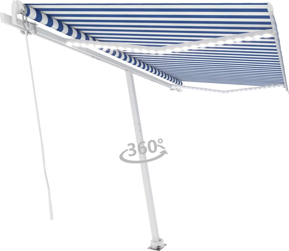 vidaXL Ręcznie zwijana markiza z LED, 400 x 300 cm, niebiesko-biała