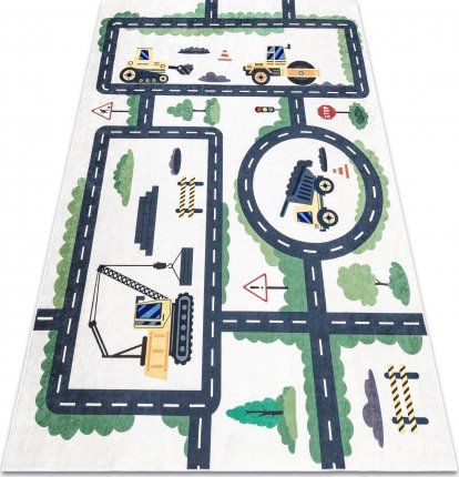 Dywany Łuszczów Dywan do prania BAMBINO 2223 Uliczki, samochody dla dzieci, antypoślizgowy - krem, 120x170 cm