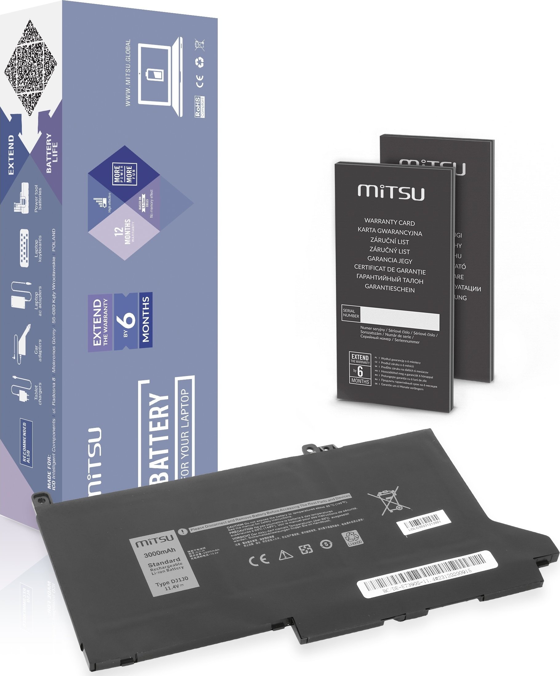 Bateria Mitsu Bateria DJ1J0 C27RW do Dell Latitude 7280 7290 7380 7390 7480 7490 - 11.4V