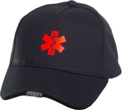 Polska Firma Czapka LED ESKULAP fluo z latarką - czarna