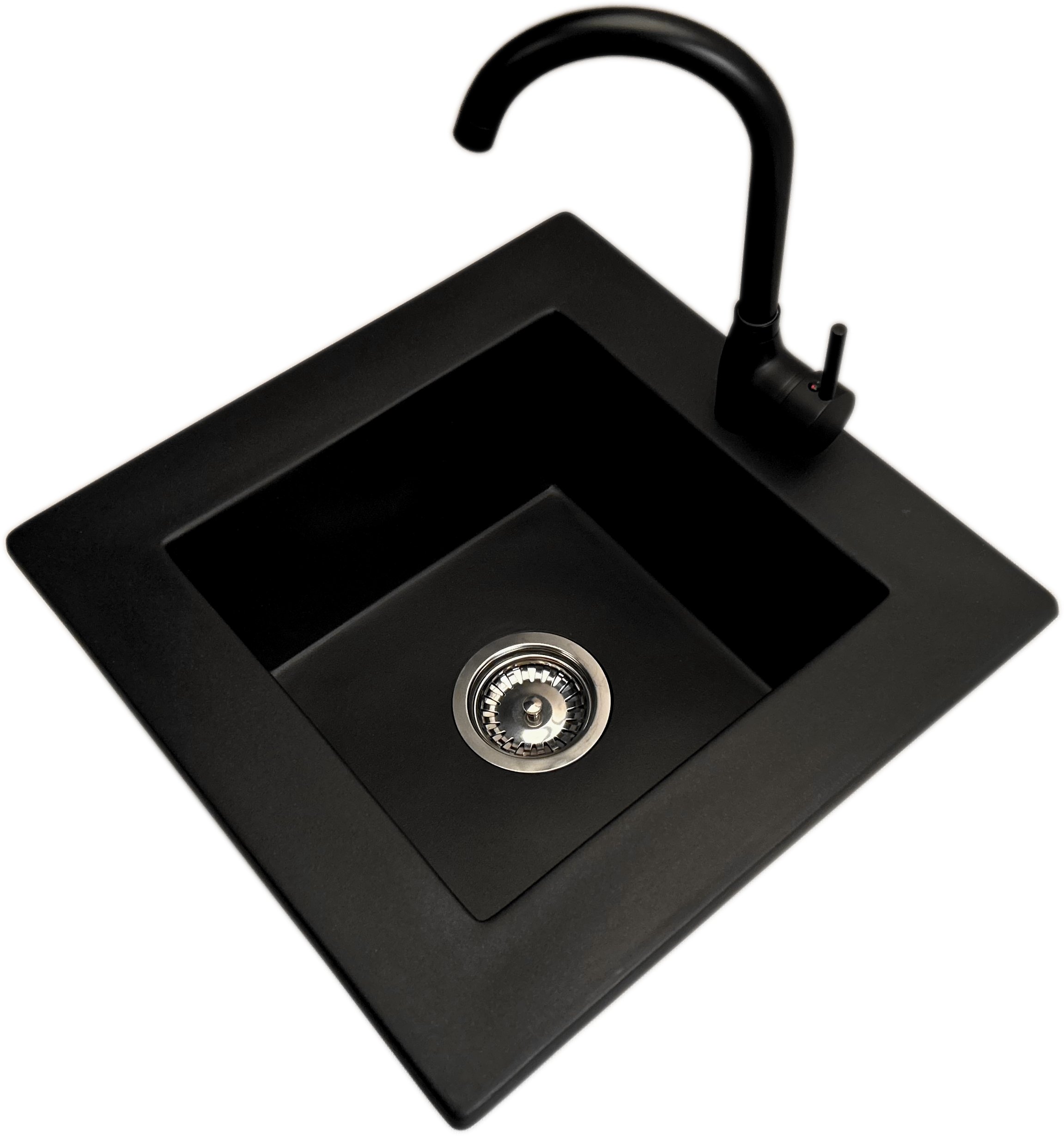 Zlewozmywak jednokomorowy FRENIT 12 czarny + bateria LUNA