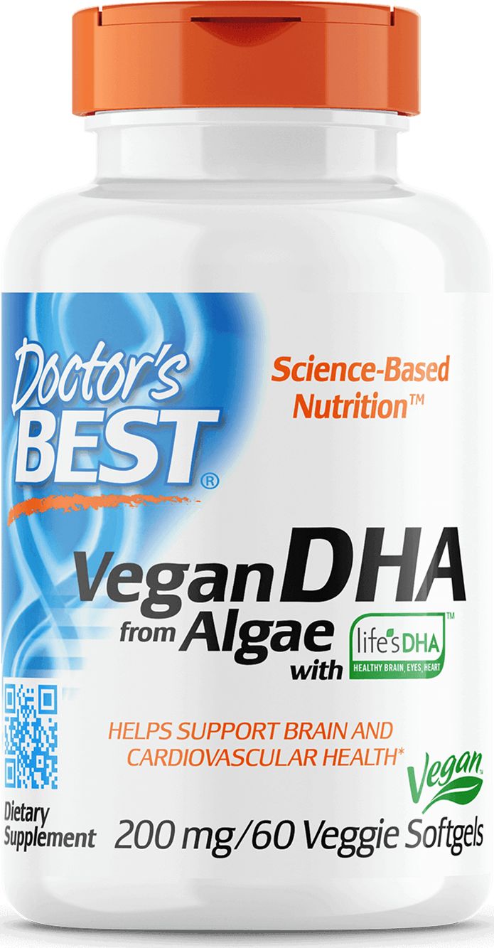DOCTORS BEST Doctor's Best - Kwasy DHA z Alg, Wegańskie, 200mg, 60 vkaps