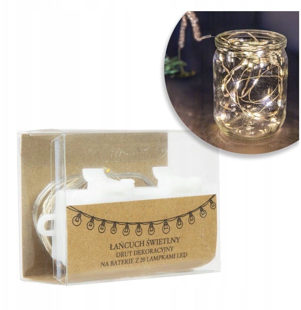 ŁAŃCUCH ŚWIETLNY 20x LED - DRUT DEKORACYJNY 2,3m LAMPKI DEKORACYJNE święta