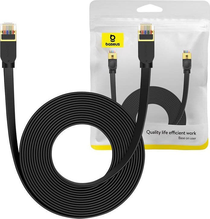 Baseus Płaski kabel sieciowy Baseus Ethernet RJ45, Gigabit, Cat.7, 8 m (czarny)