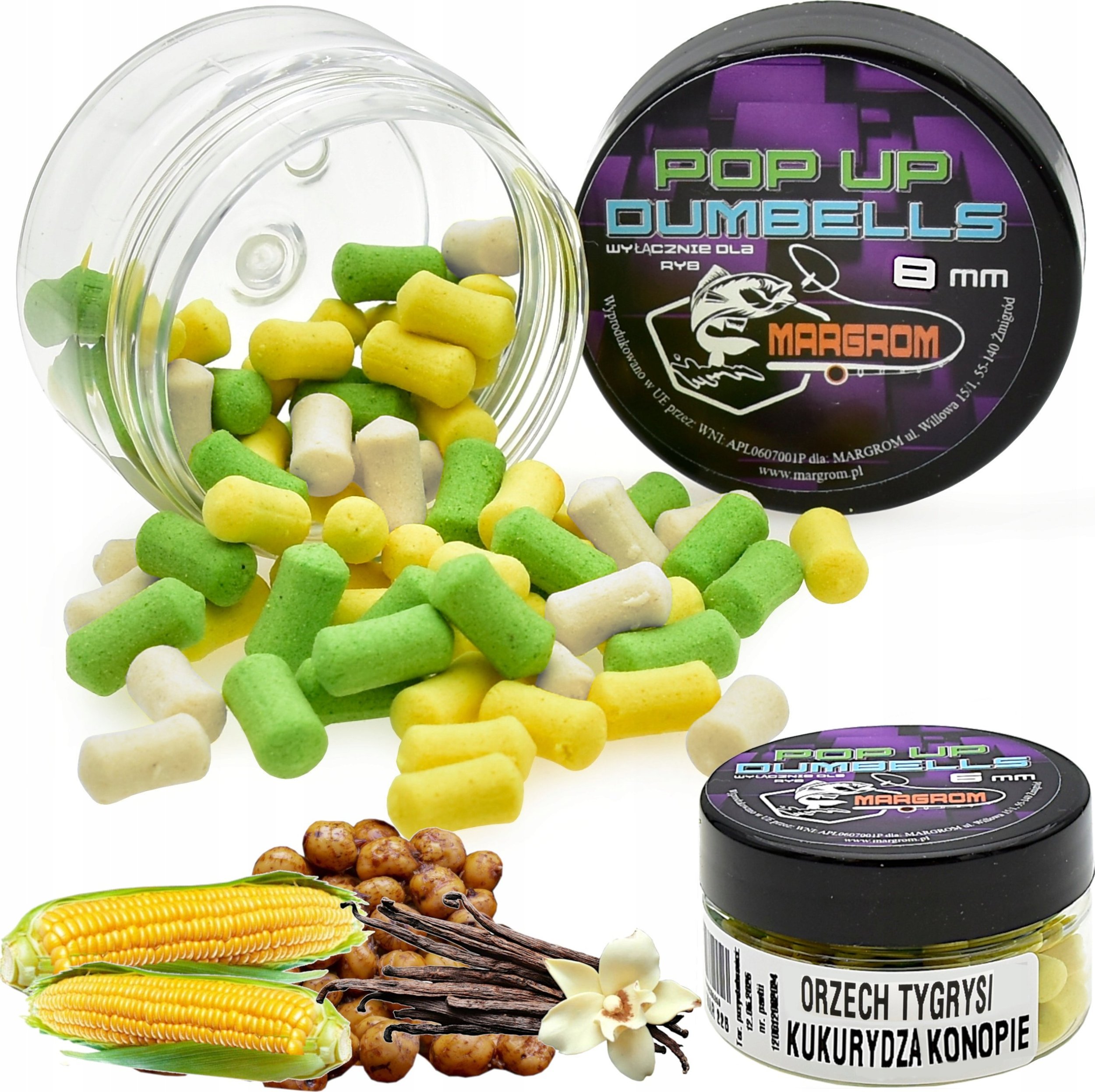 Margrom Dumbells POP UP 8 mm ORZECH TYGRYSI KUKURYDZA KONOPIE Method Feeder