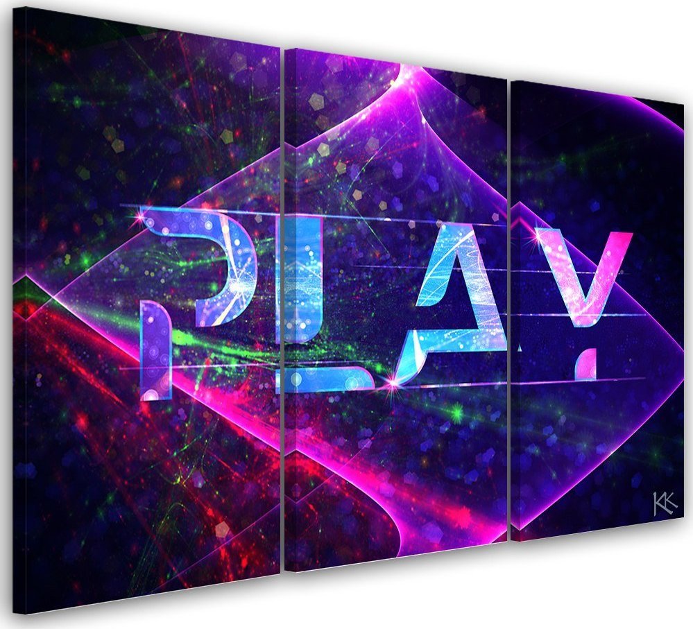 Feeby Obraz trzyczęściowy na płótnie, Napis play abstrakcja - 120x80