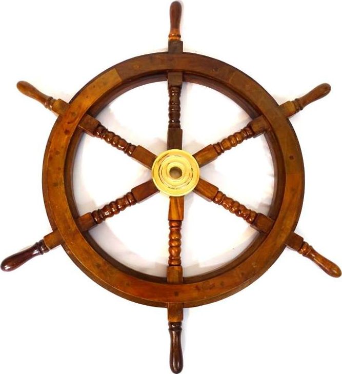 Giftdeco Drewniane koło sterowe wkład mosiężny