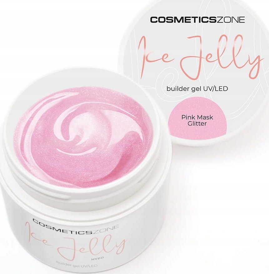 Cosmetics Zone Żel budujący do paznokci UV LED galaretka ICE JELLY mlecznoróżowy z brokatem - Pink Mask Glitter 50ml