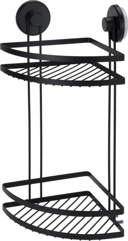 Bathroom Solutions Półka łazienkowa pod prysznic, dwa poziomy, na przyssawki, czarna, 25 x 18 x 37 cm