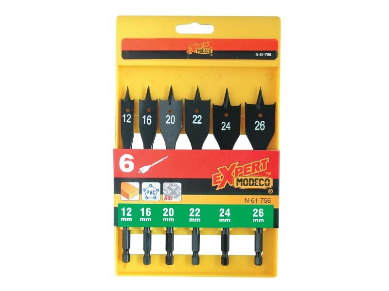 Wiertło Modeco łopatkowe 12 16 18 20 22 24 26mm zestaw (MN61756)