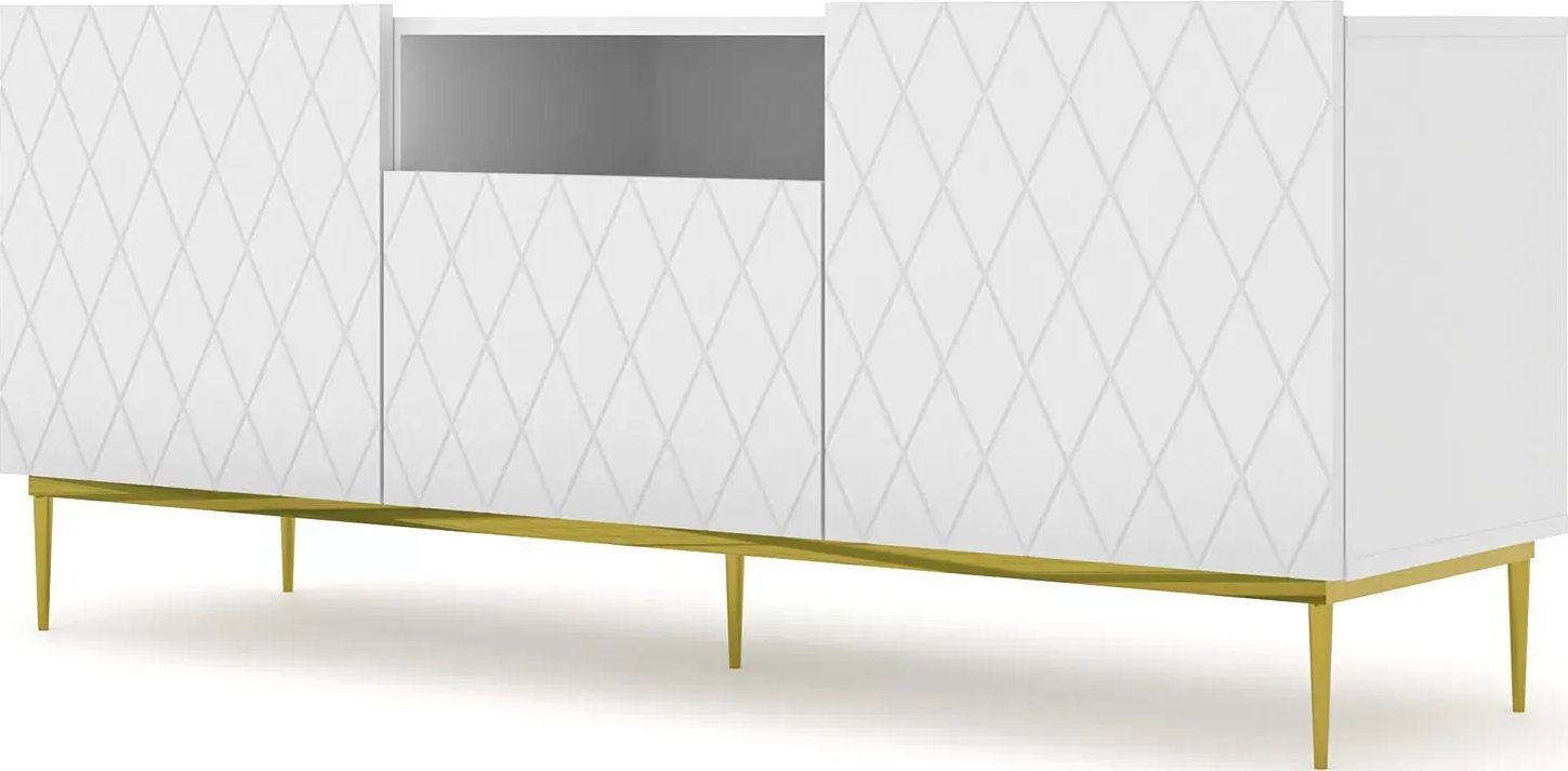 Elior Szafka rtv biały mat + złota rama - Nuvis 3X