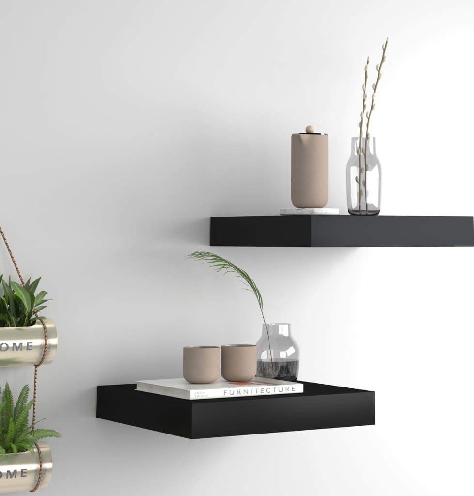 vidaXL Półki ścienne, 2 szt., czarne, 23 x 23,5 x 3,8 cm, MDF