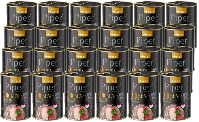 Piper Mokra Karma dla psa Animals z sercami z kurczaka i szpinakiem zestaw 24 x 400 g