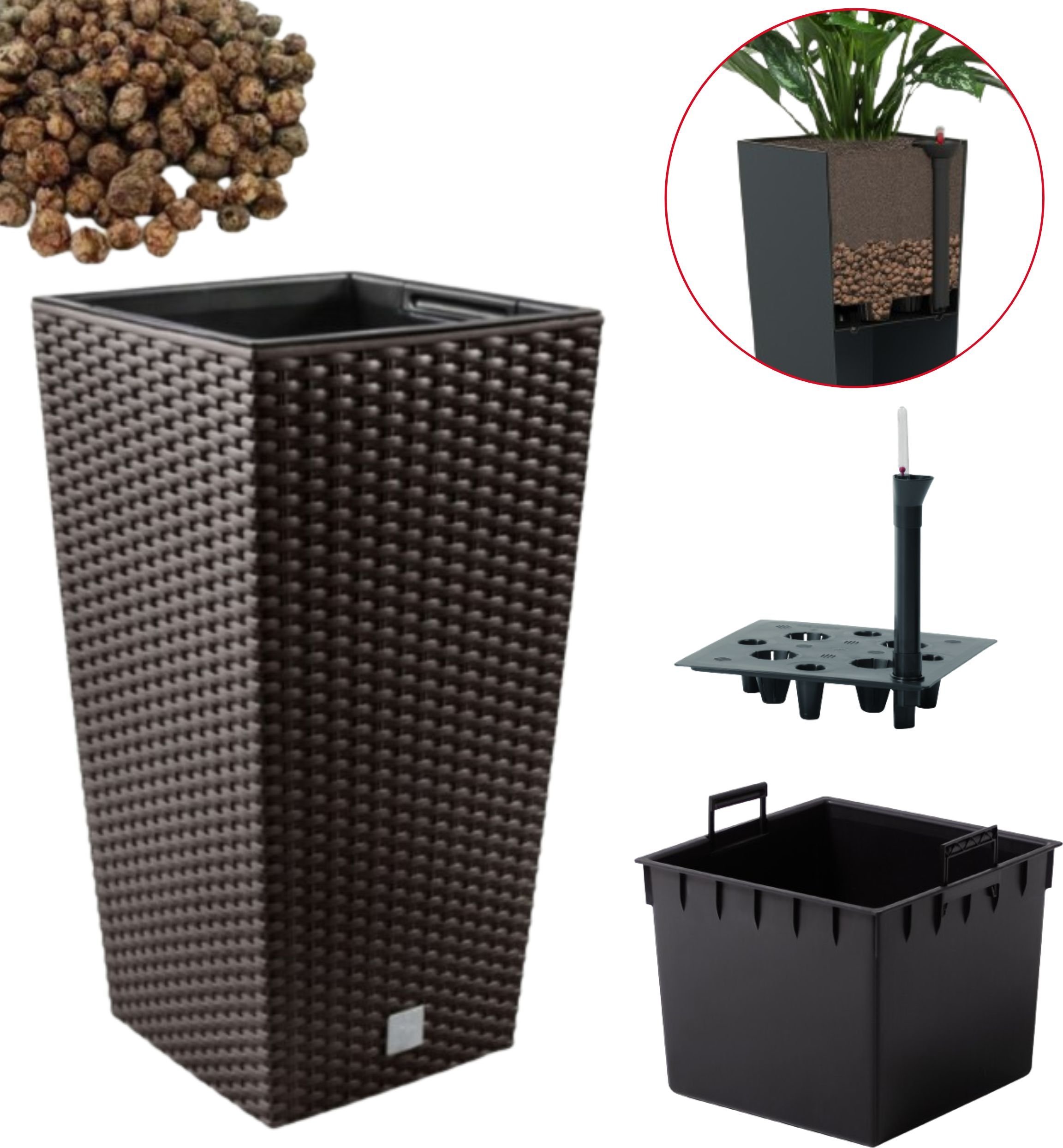 Prosperplast Doniczka DRTS325 + wkład, nawadniacz, keramzyt 2l Zestaw