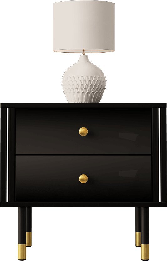 MEGSTYL SZAFKA NOCNA 55CM Z ZŁOTYMI ZDOBIENIAMI I 2 SZUFLADAMI - CRISTAL 4 Czarny mat - Czarny połysk