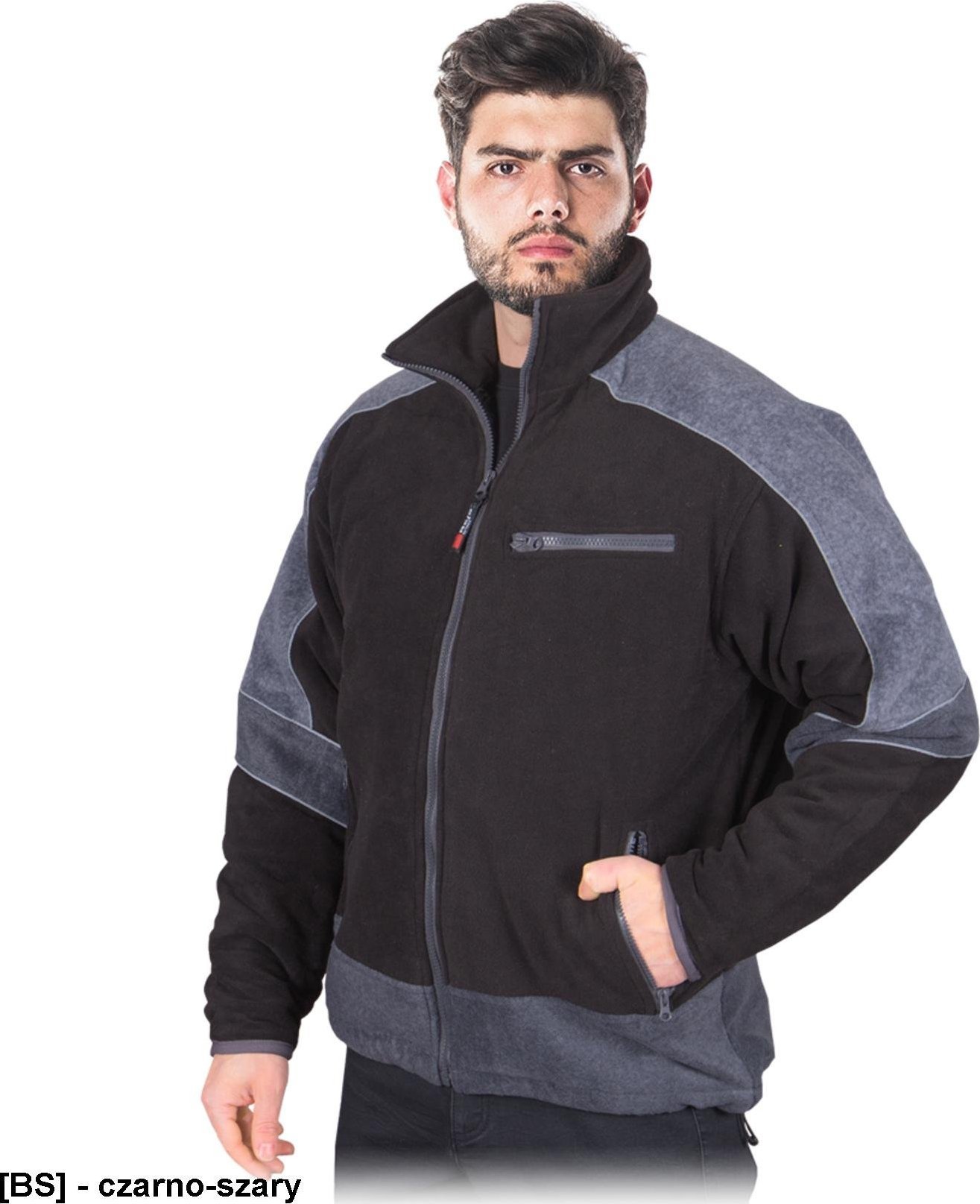 R.E.I.S. POL-POLAREX - Ocieplana bluza z wysokiej jakości polaru, dziana - czarno-szary M