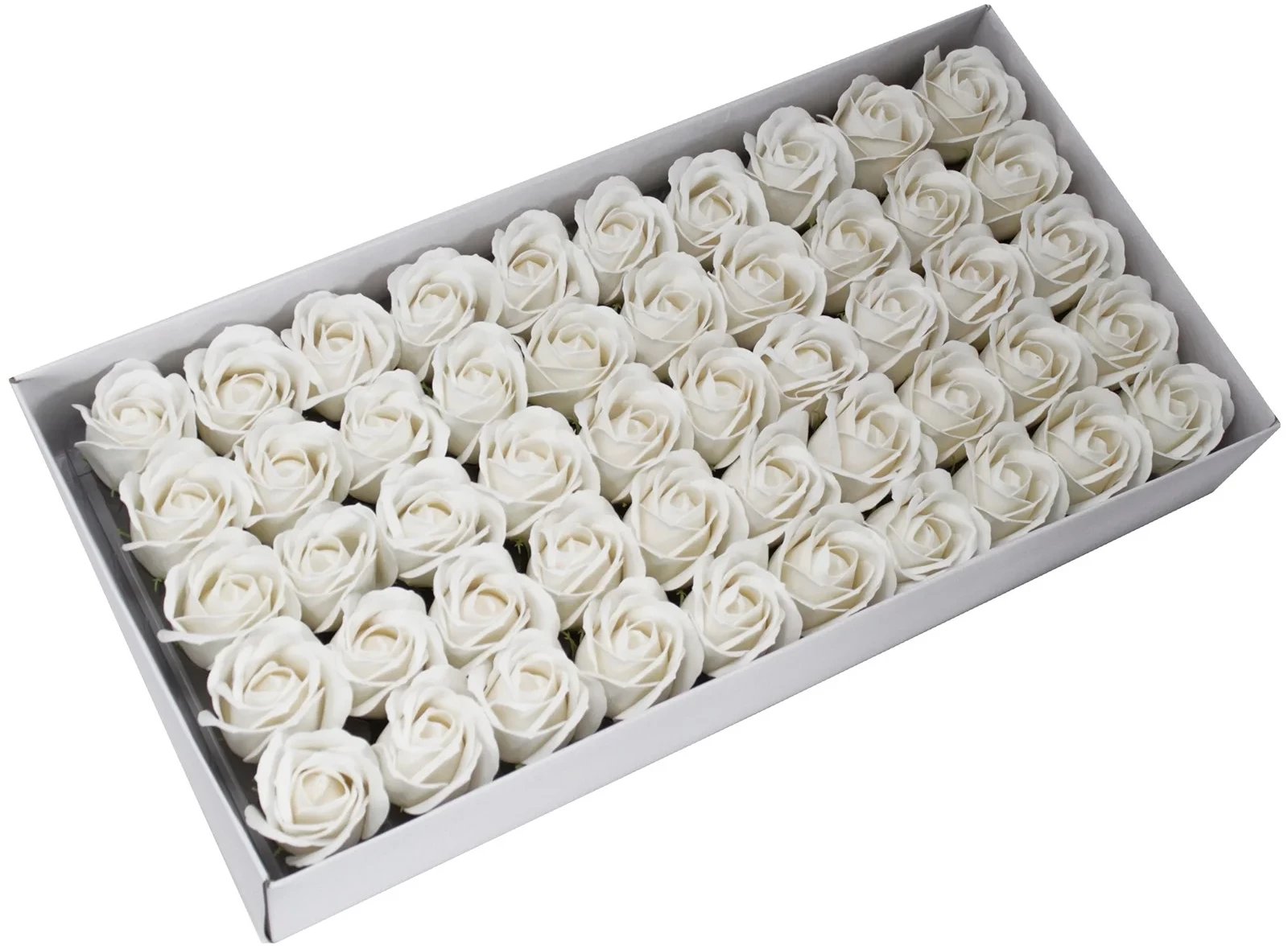 Białe Mydlane Róże - Komplet 50 sztuk w Pudełku