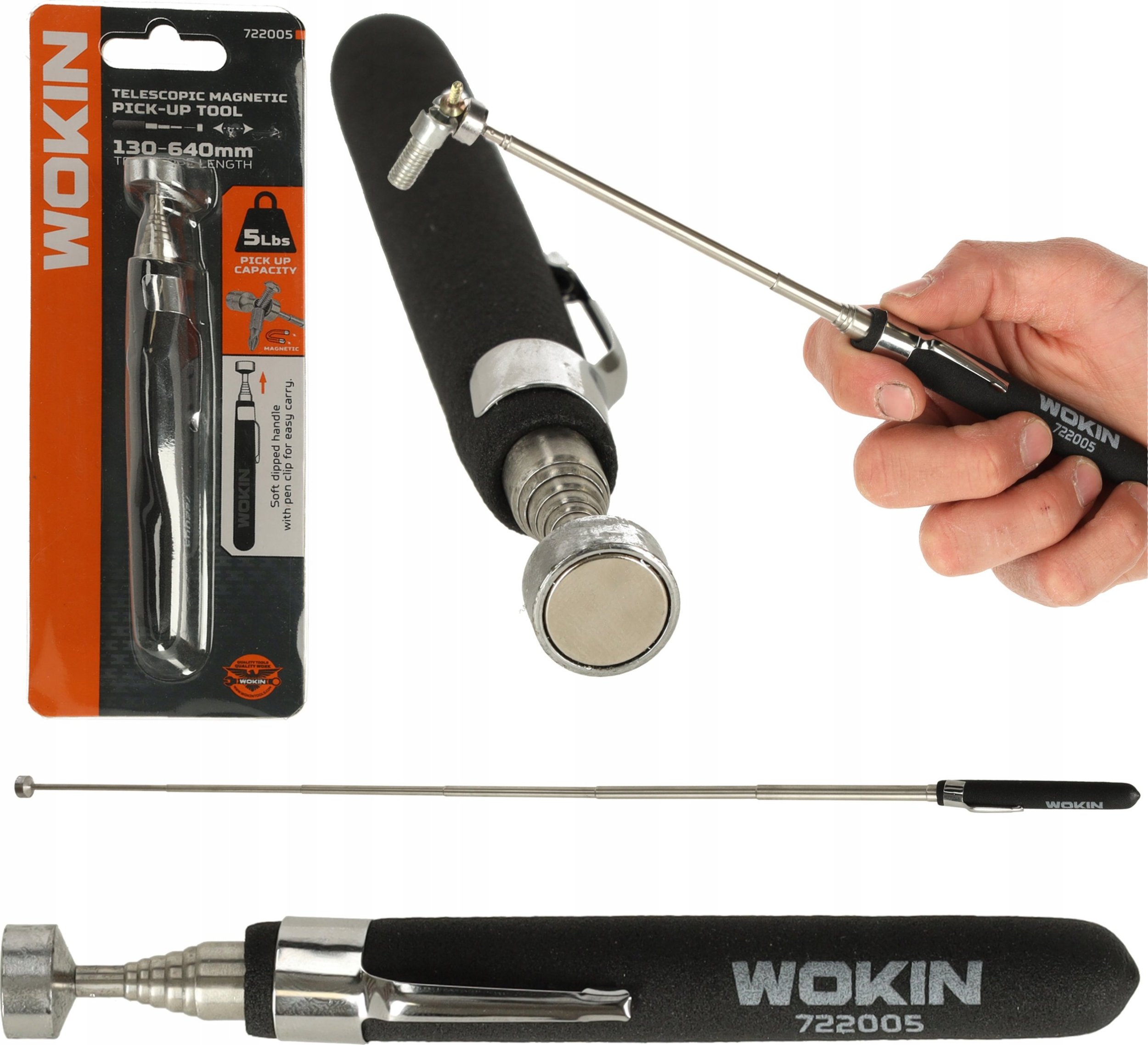 KIK WOKIN Chwytak magnetyczny teleskopowy ze stali nierdzewnej magnes 64cm 2,2kg