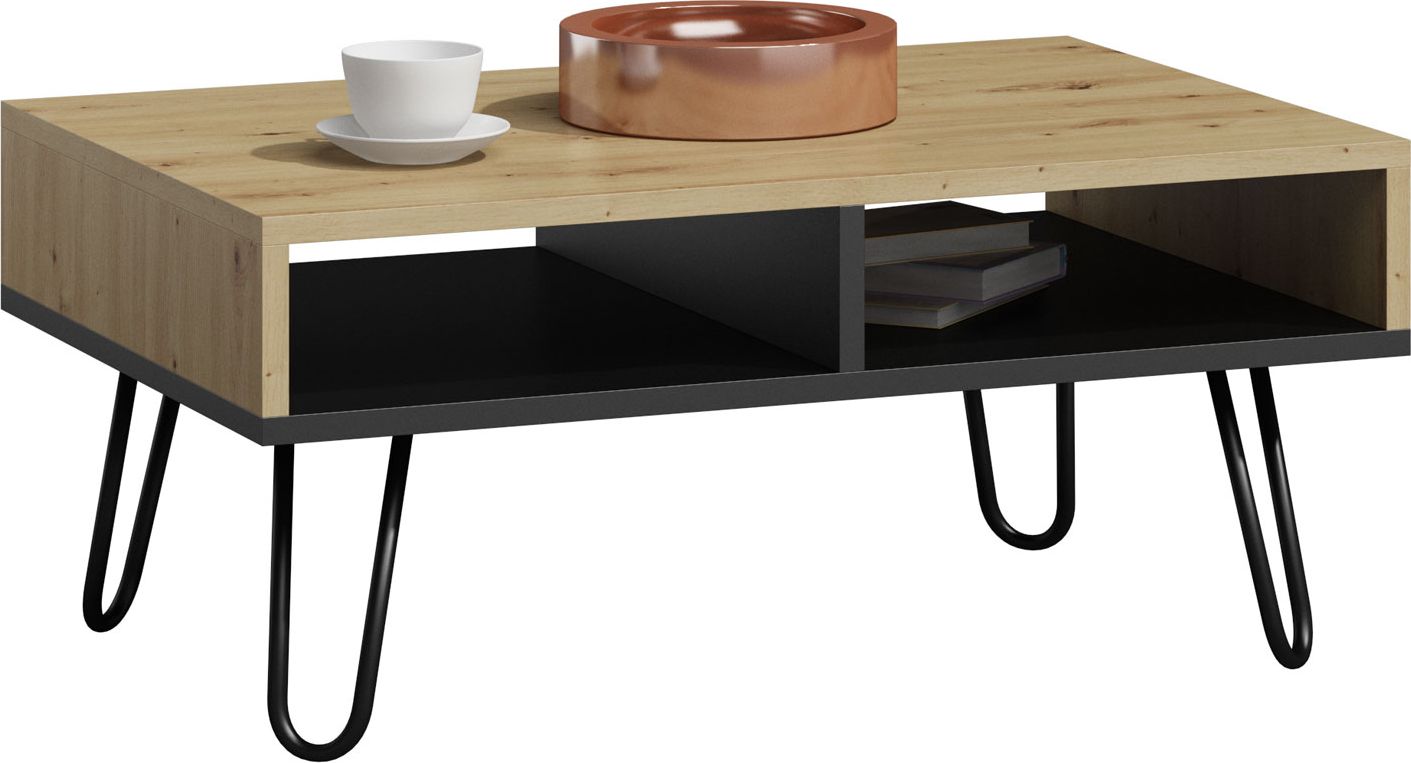Elior Stolik kawowy z półkami dąb artisan - Mimori