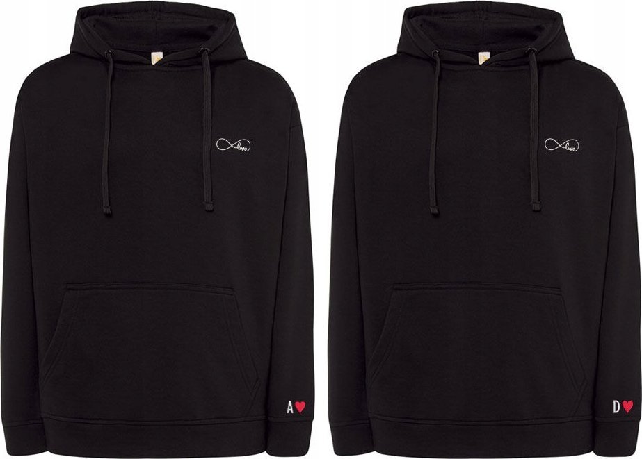 BLUZY DLA PAR Z HAFTEM INICJAŁY NIESKOŃCZONOŚĆ WALENTYNKI PREZENT CZARNE