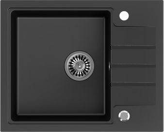 Zlewozmywak Steiner PETER 116 Steingran granitowy VERY BLACK - czarny mat 1-komorowy z/o (62x50x20) z syfonem i zaślepką