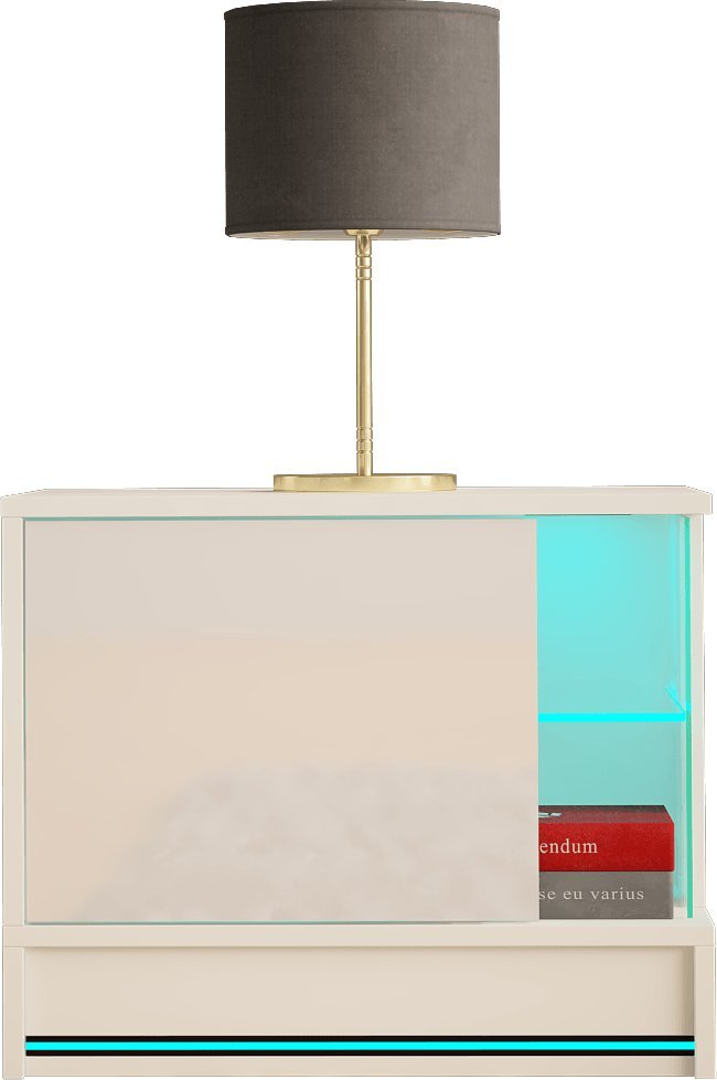 MEGSTYL SZAFKA NOCNA 55CM Z LISTWĄ LED - EFECTO 5 biały mat - biały połysk