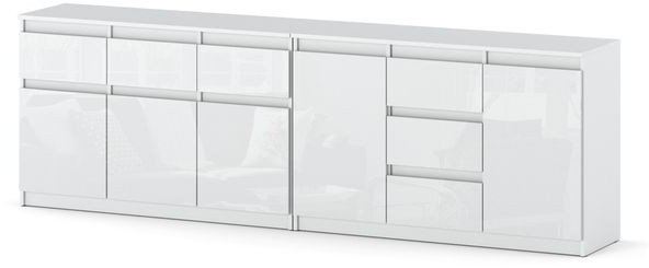 Komoda 6 Szuflad 240cm Duża Nowoczesna Szafka Salon Sypialnia Biały Połysk