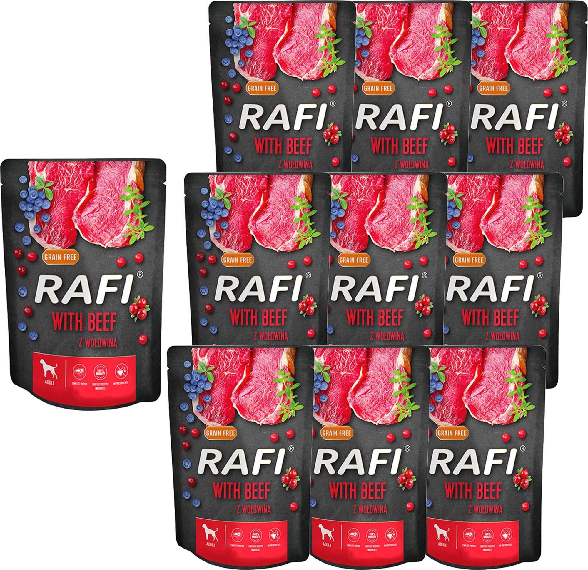 Rafi Rafi Mokra karma dla psów z wołowiną w saszetkach 300 g x 10 sztuk