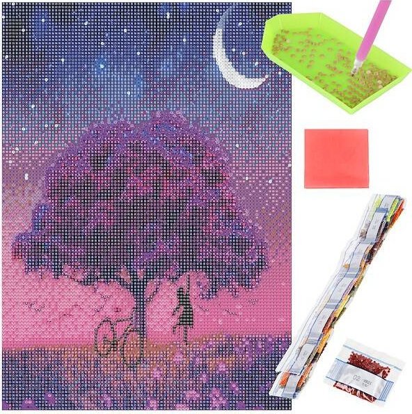 Springos Haft diamentowy krajobraz drzewo mozaika diamentowa 40x30 cm UNIWERSALNY