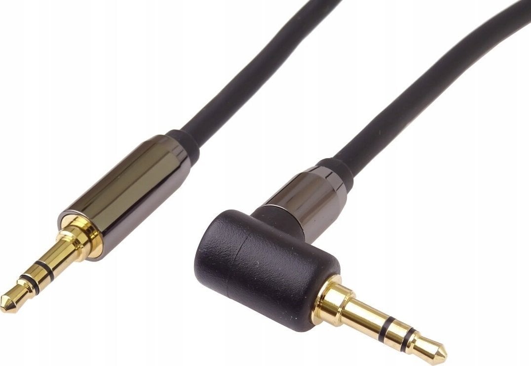 PremiumCord HQ stíněný kabel stereo Jack 3.5mm - Jack 3.5mm zahnutý 90°, 3m