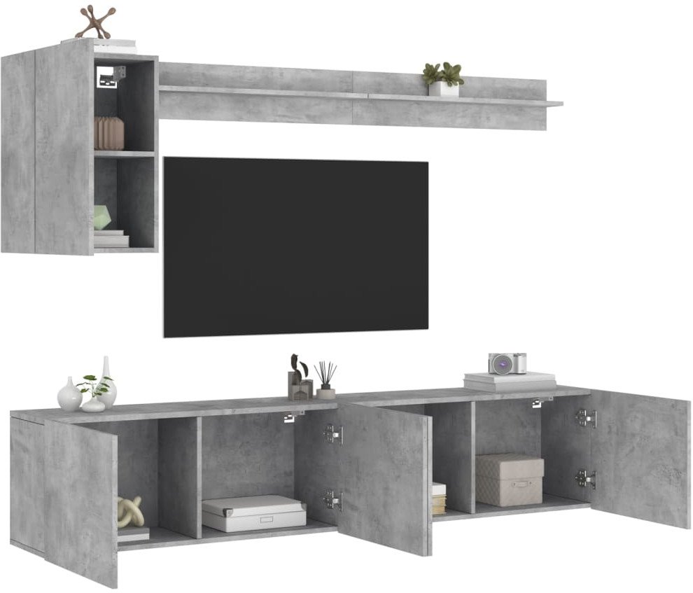 vidaXL 5-cz. zestaw mebli TV, szarość betonu, materiał drewnopochodny