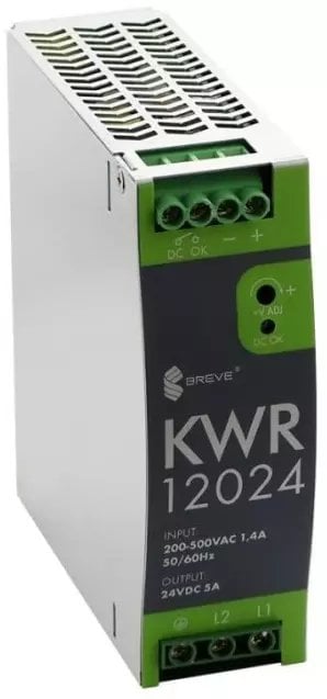 SilentiumPC Zasilacz impulsowy KWR 12024 230-400/ 24VDC 5A 120W na szynę DIN, Napięcie: 180-550VAC, Ta70, 17000-1804