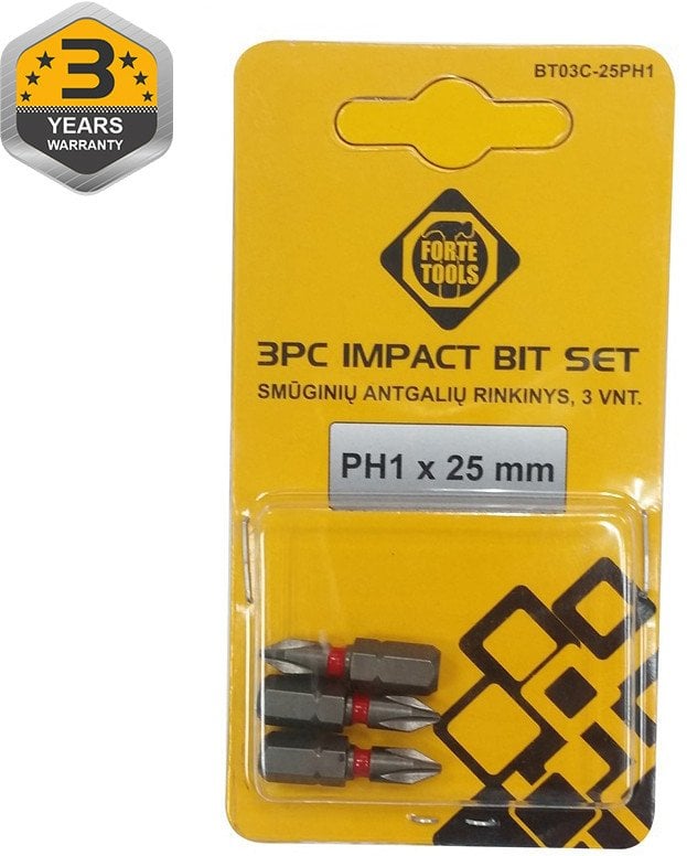 IMPACT SCREWDRIVER BIT PH1X25MM 3PCS