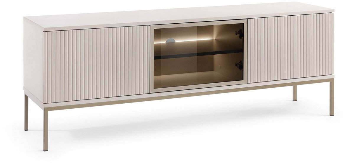 Szafka RTV Lagos 154cm z metalowymi nóżkami w kolorze Cashmere + LED