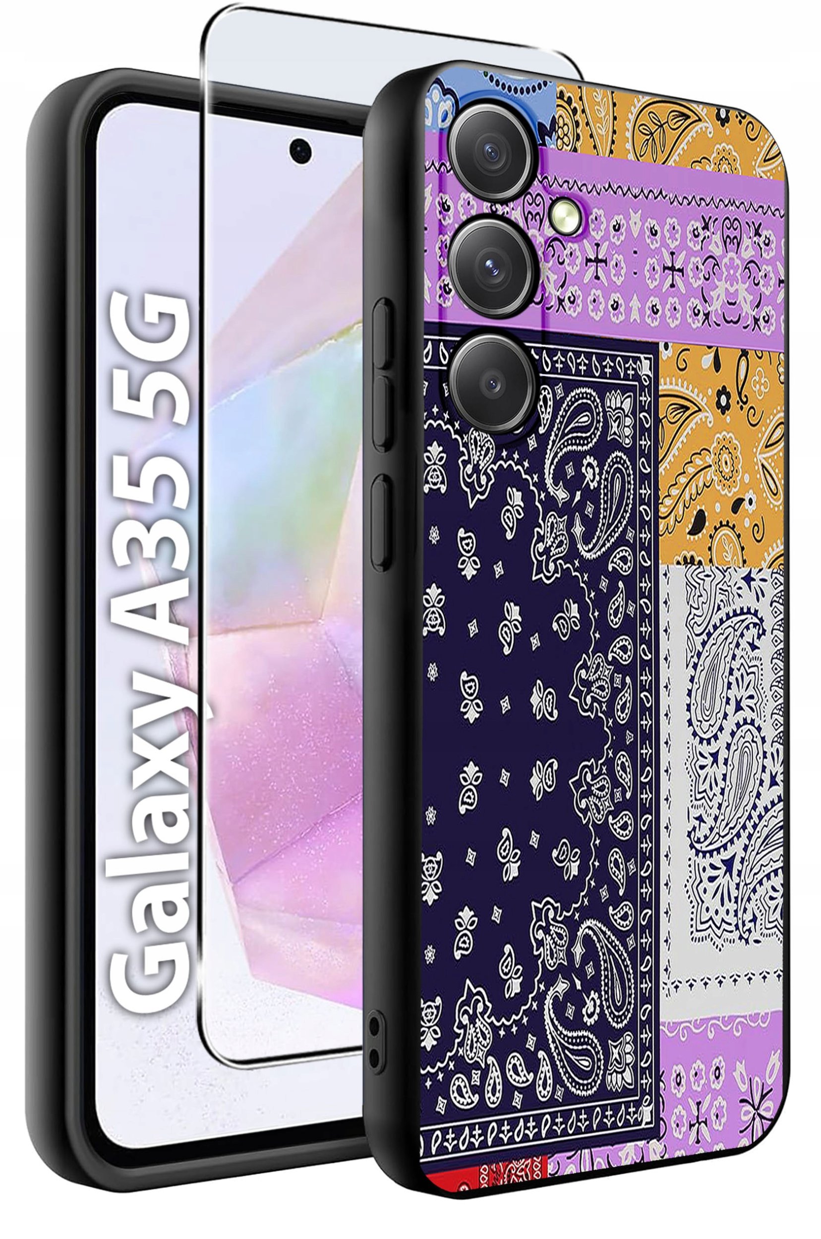 krainaGSM ETUI do Samsung A35 5G WZORY SILIKONOWE MATT CASE + SZKŁO HARTOWANE 9H