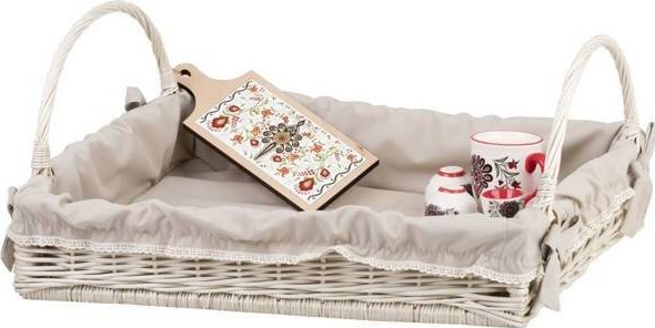 WickerPL WIKLINOWA PROSTOKĄTNA TACA Z UCHWYTAMI I OBSZYCIEM 60X50 H12 CM