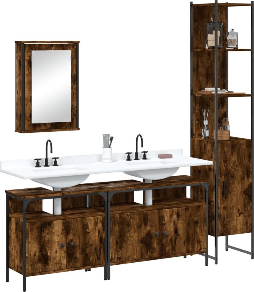 vidaXL VidaXL 4 Piece Bathroom Furniture Set Smoked Oak Engineered Wood