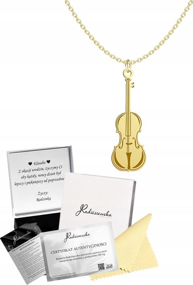 Radziszewska Jewellery Naszyjnik Złoty Skrzypce SREBRO 925 Łańcuszek Prezent DEDYKACJA GRATIS