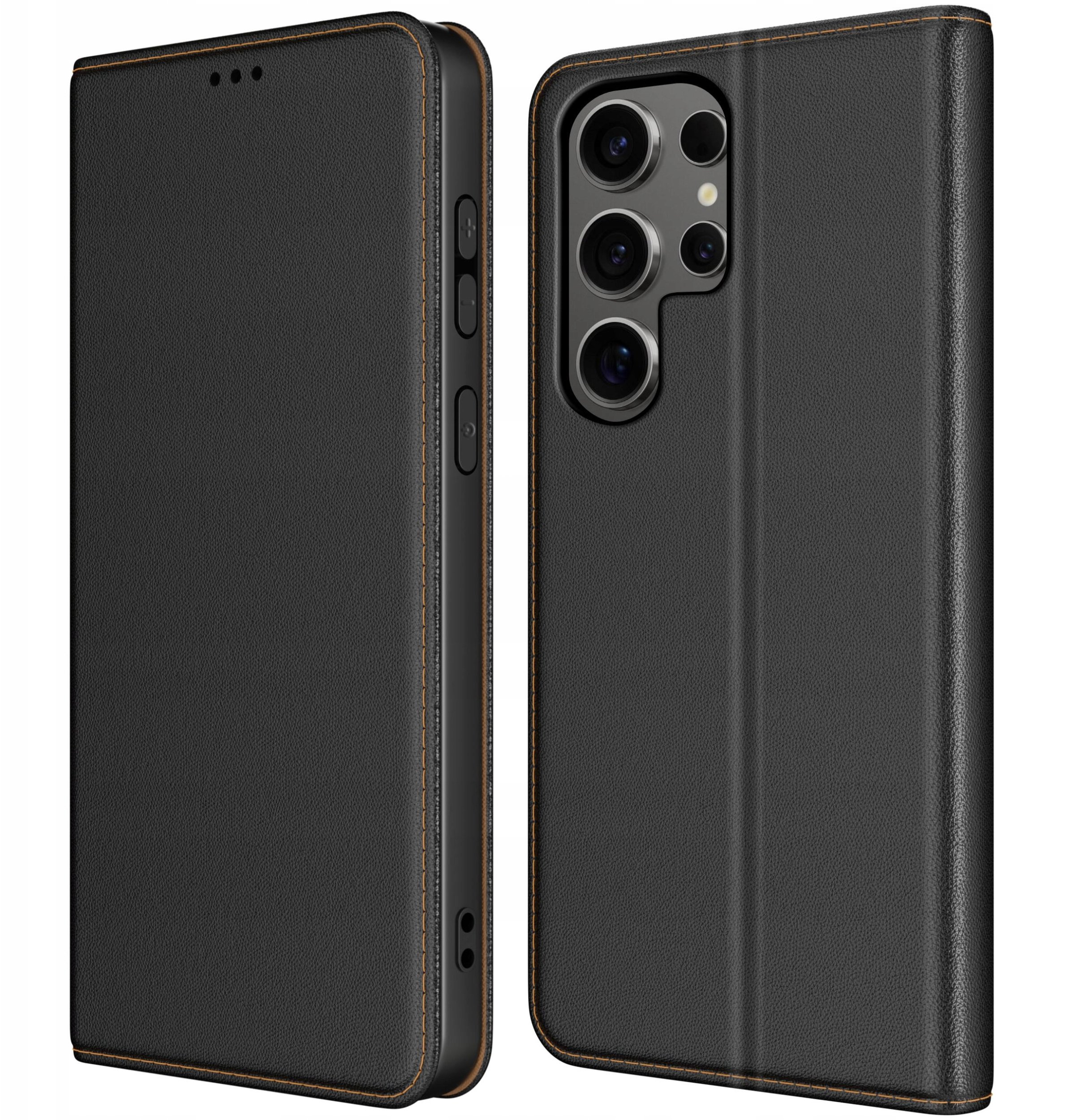 Etui do Samsung S25 Ultra SKÓRZANE CZARNE ZAMYKANE MAGNETYCZNE + SZKŁO