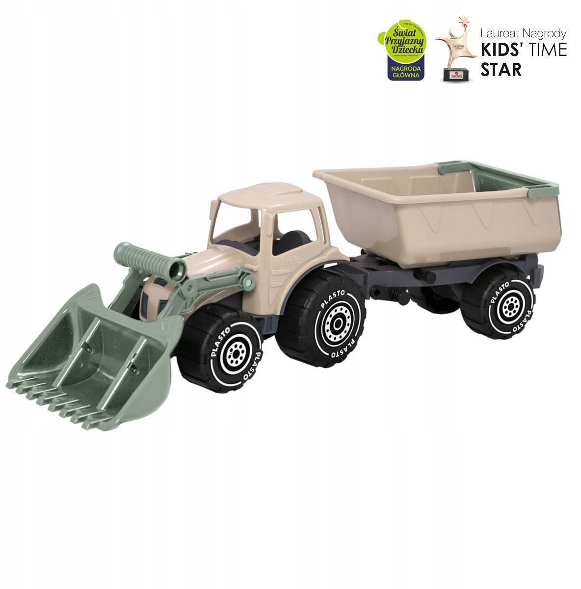 PLASTO Traktor z ładowaczem i przyczepką 57 cm Soft Neutral PLA1672