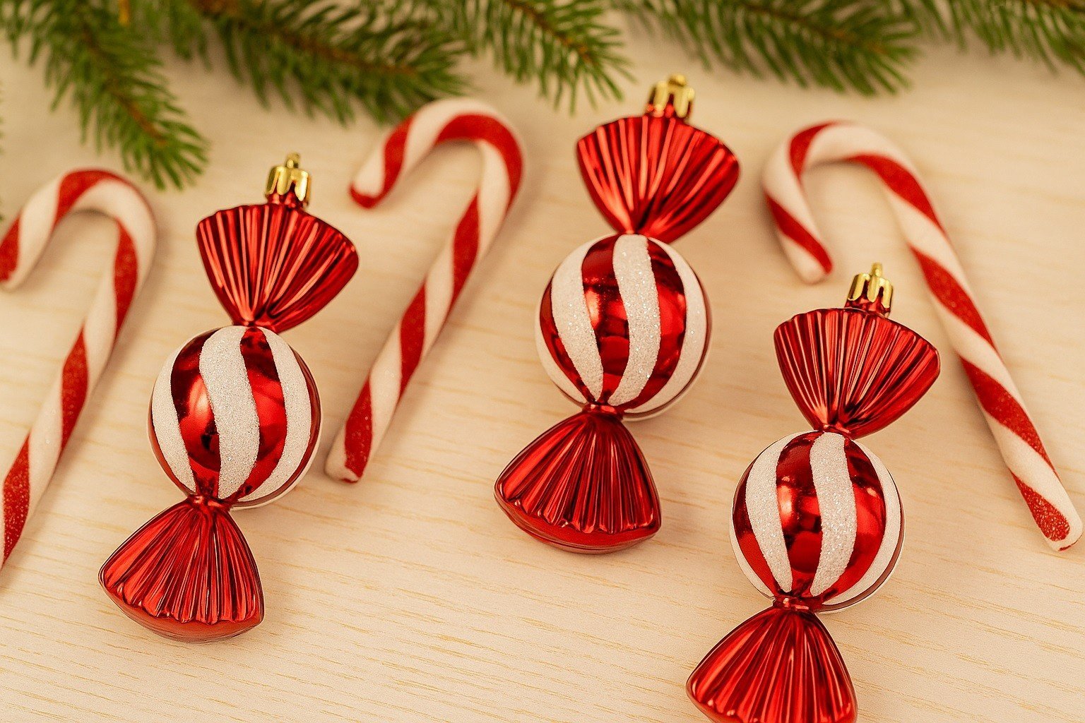 Ewax Komplet 3 bombek plastikowych Czerwono-biały cukierek 9024