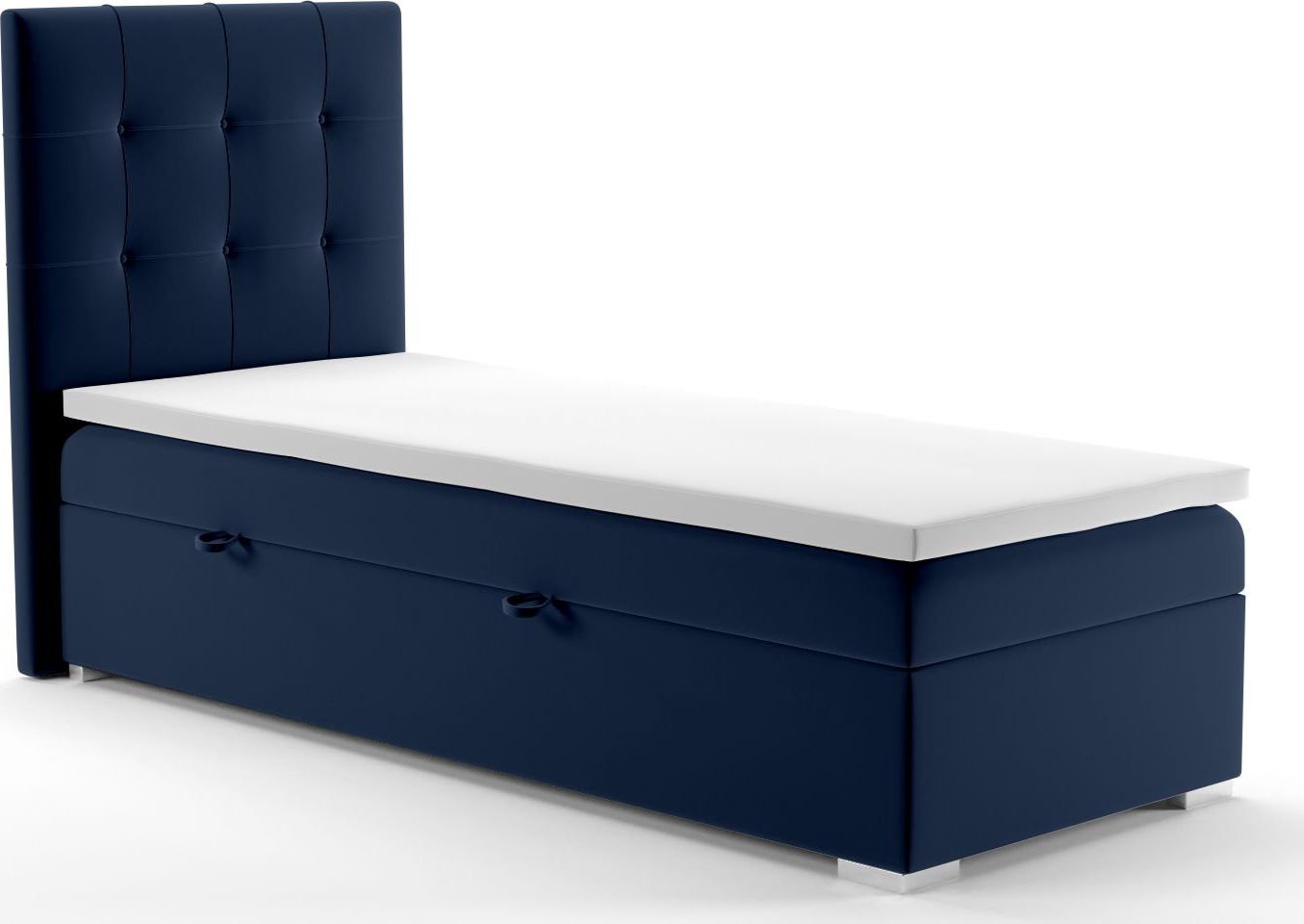 LAVERTO Łóżko kontynentalne JAGULA 90x200 granatowe velvet z pojemnikiem