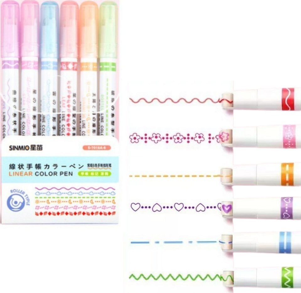 Zestaw Pisaków Wzorki Szlaczki Ozdobne Kolorowe 6 Szt EDUKAMP