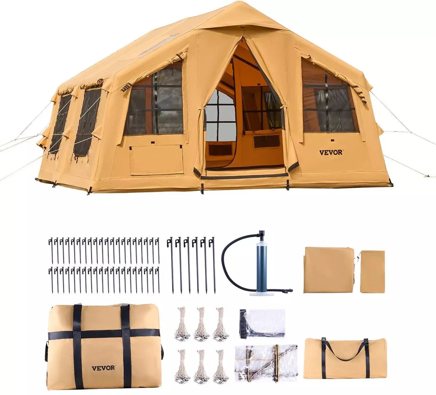 Namiot dmuchany 8-12 os. składany pompka luksusowy glamping z piecem