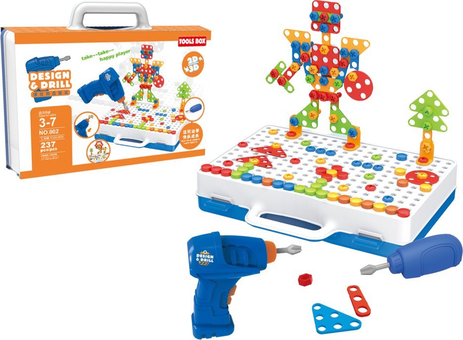 LeanToys Kreatywny Zestaw Majsterkowicza Klocki DIY Wiertarka Walizka