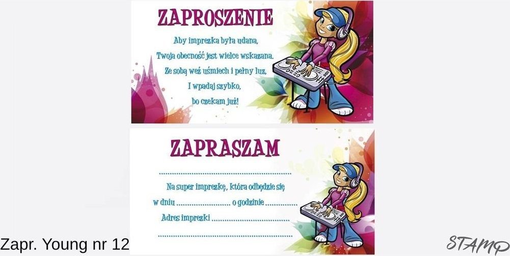 Stamp Zaproszenia Young Dziewczynka wzór nr 12 10szt